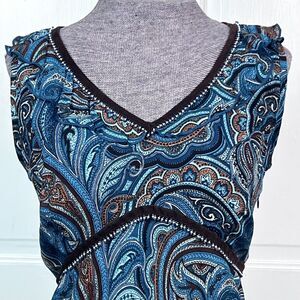 Vintage Y2K Karen Kane Maxi Dress Empire Waist Chiffon Beaded Trim Paisley Sz M